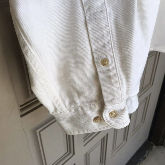 WKWR Anchor Blue Denim Shirt White Button Long Sleeves Tails Cuffs Heavy Pre-Own - Picture 4 of 8